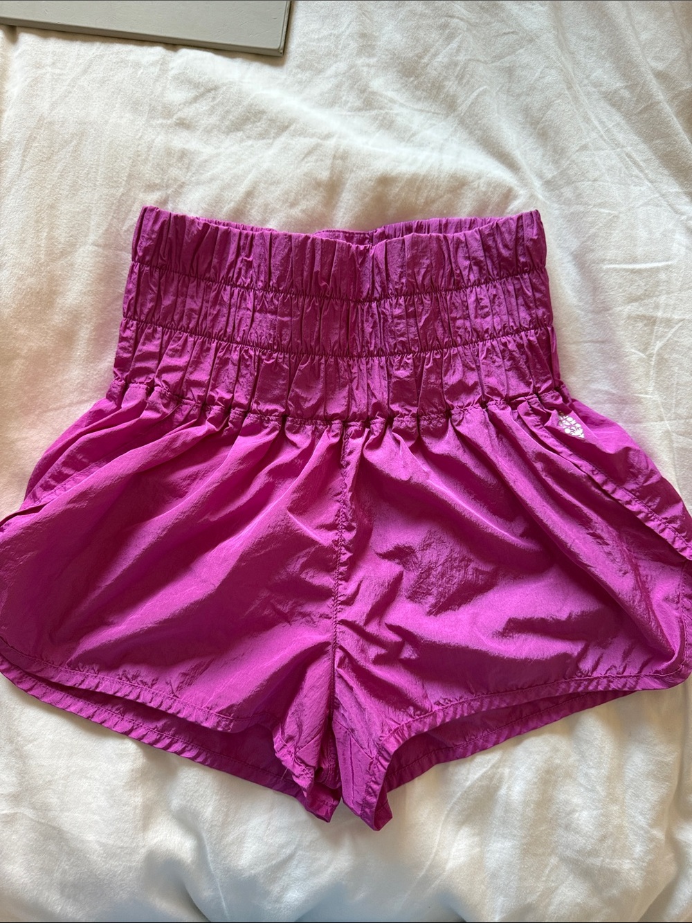 FP Movement by Free People High-Waist Smocked Athletic Shorts in Fuchsia